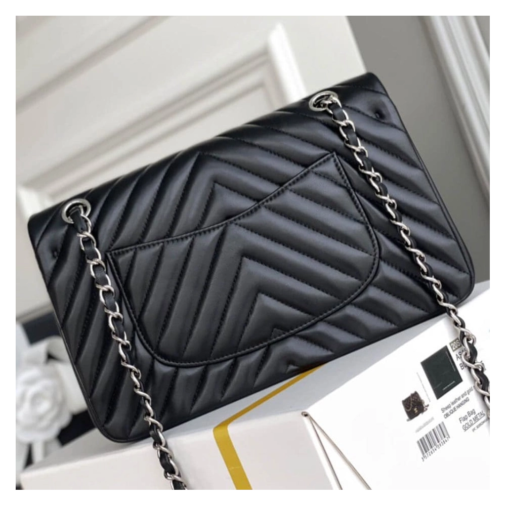 Chanel Classic Chevron Tweed Medium Flap Silver,CHANEL,BAGS