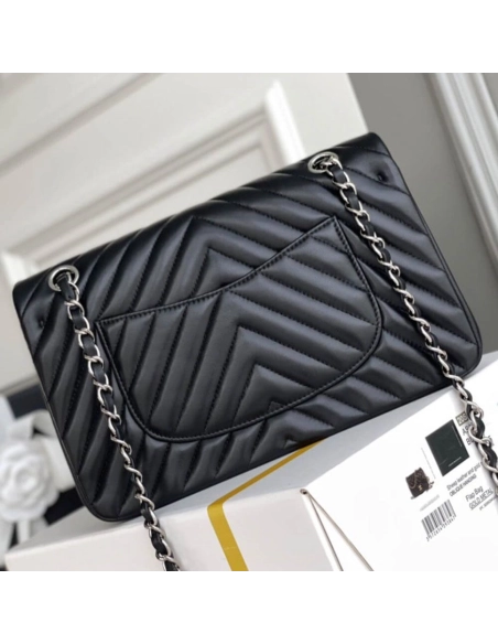 Chanel Classic Chevron Tweed Medium Flap Silver,CHANEL,BAGS