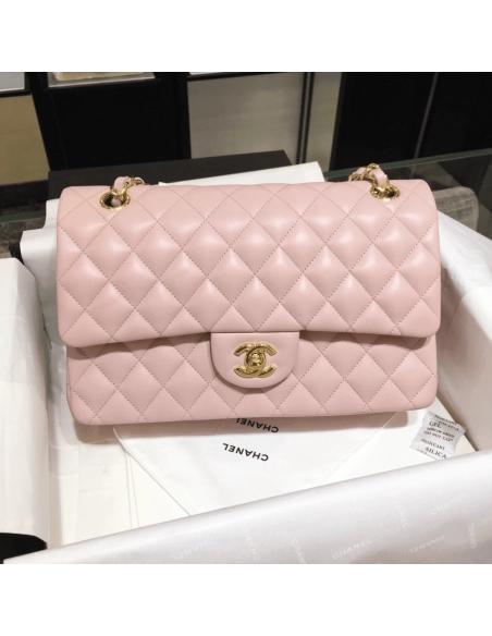 CHANEL Classic Double Flap Small Pink Lambskin,CHANEL,BAGS