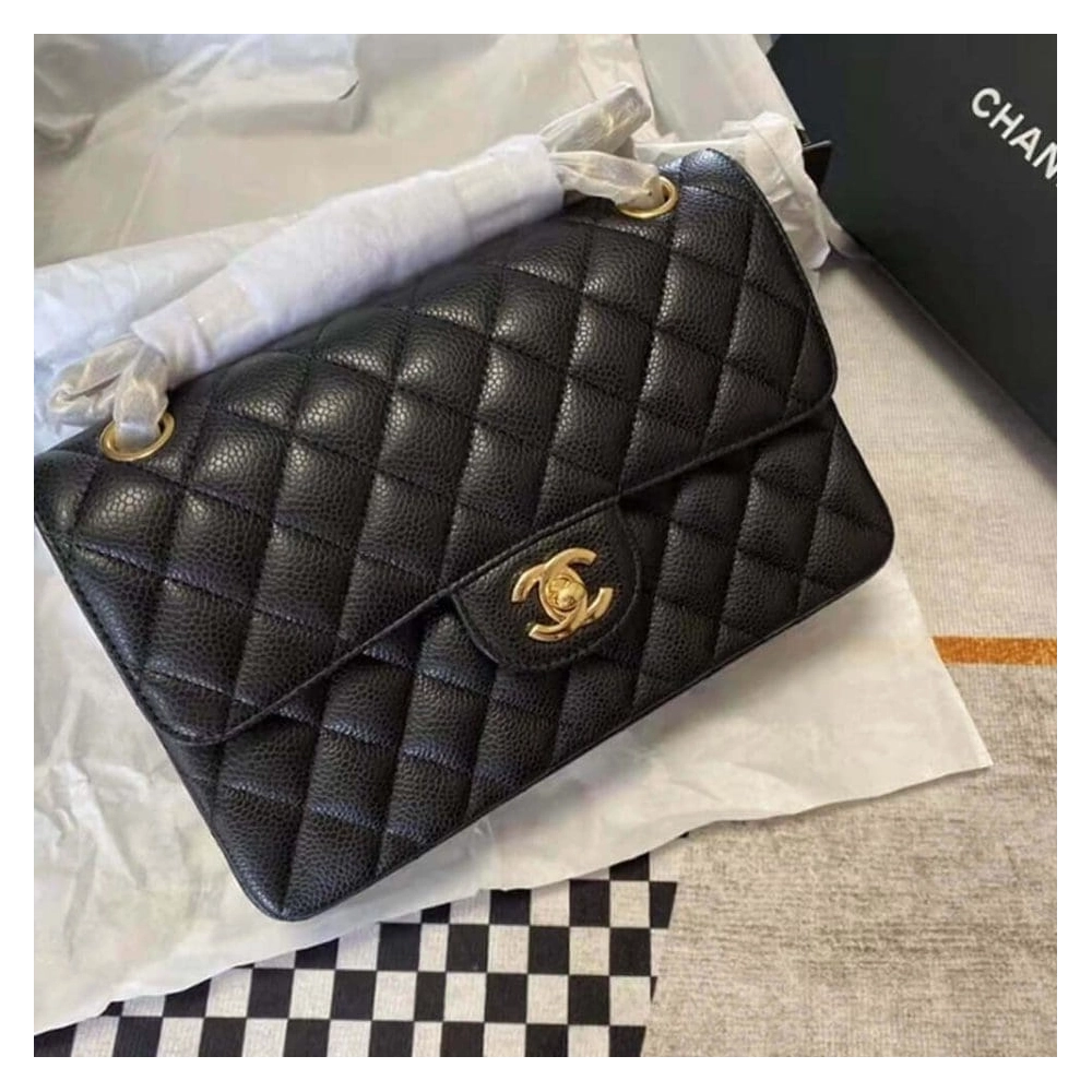 CHANEL Classic Flap Handbag GRAINED CALFSKIN GOLD METAL,CHANEL,BAGS