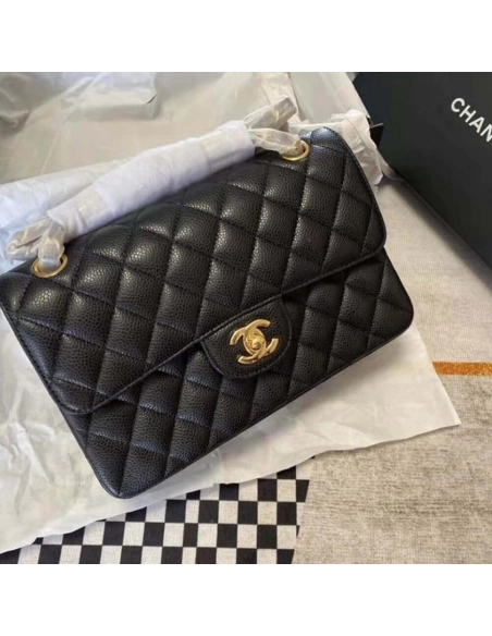 CHANEL Classic Flap Handbag GRAINED CALFSKIN GOLD METAL,CHANEL,BAGS