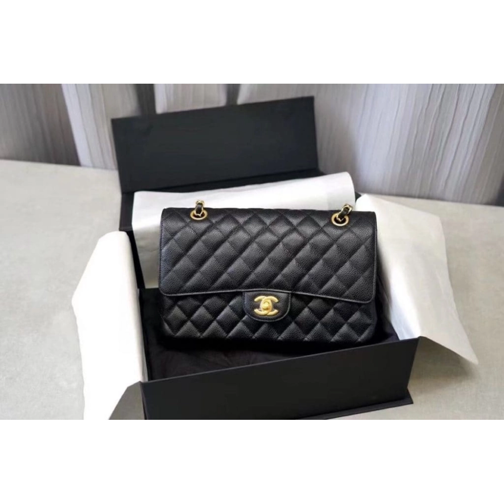 CHANEL Classic Flap Handbag GRAINED CALFSKIN GOLD METAL,CHANEL,BAGS