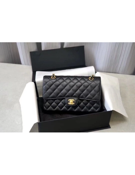 CHANEL Classic Flap Handbag GRAINED CALFSKIN GOLD METAL,CHANEL,BAGS