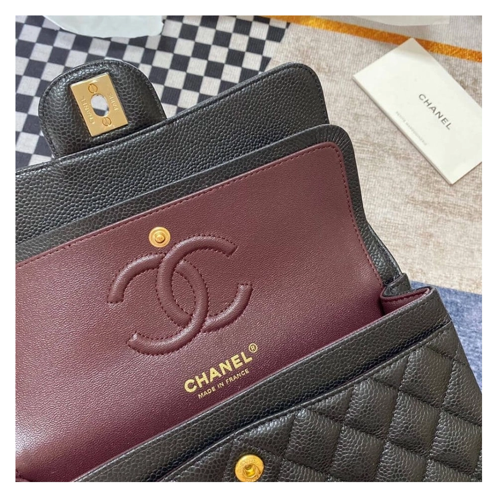 CHANEL Classic Flap Handbag GRAINED CALFSKIN GOLD METAL,CHANEL,BAGS