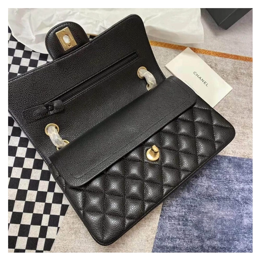 CHANEL Classic Flap Handbag GRAINED CALFSKIN GOLD METAL,CHANEL,BAGS