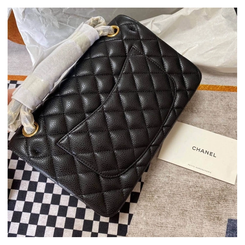 CHANEL Classic Flap Handbag GRAINED CALFSKIN GOLD METAL,CHANEL,BAGS