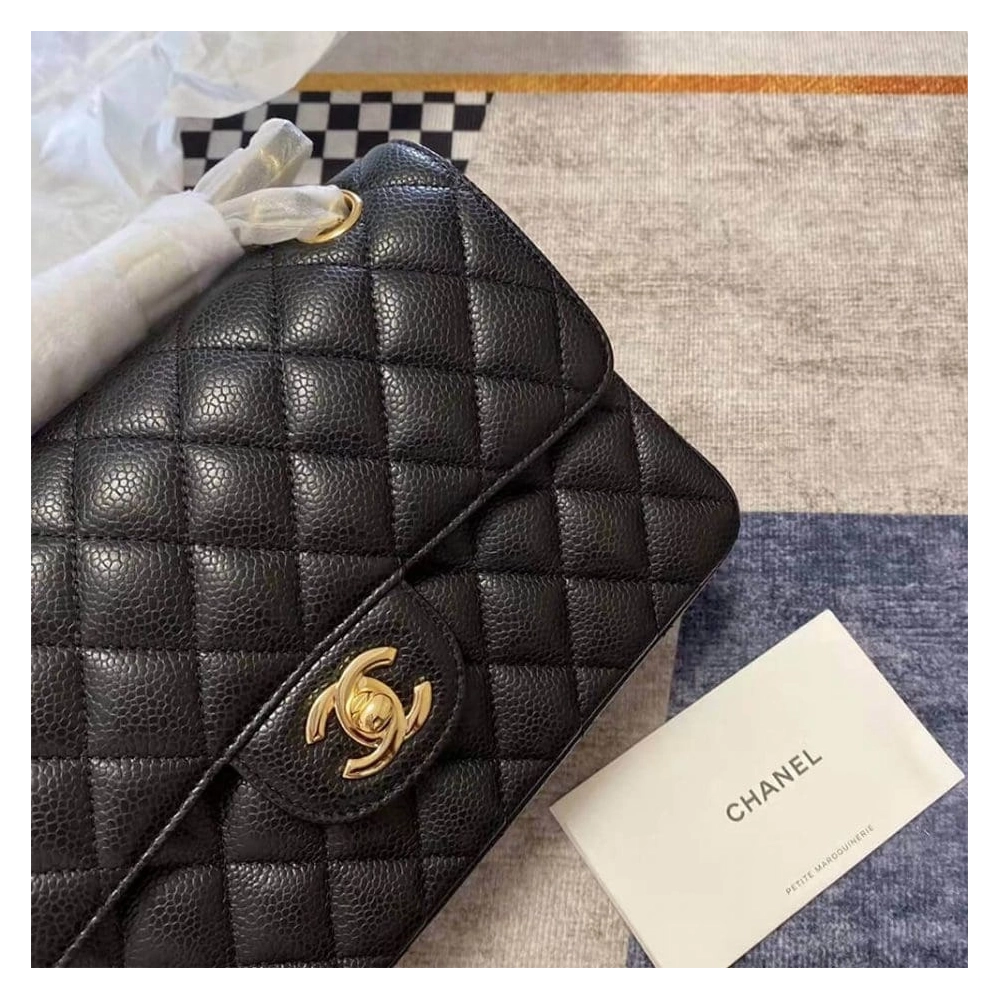 CHANEL Classic Flap Handbag GRAINED CALFSKIN GOLD METAL,CHANEL,BAGS