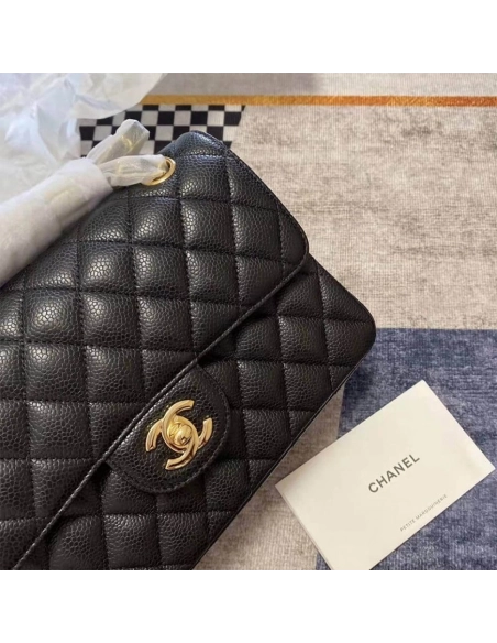 CHANEL Classic Flap Handbag GRAINED CALFSKIN GOLD METAL,CHANEL,BAGS