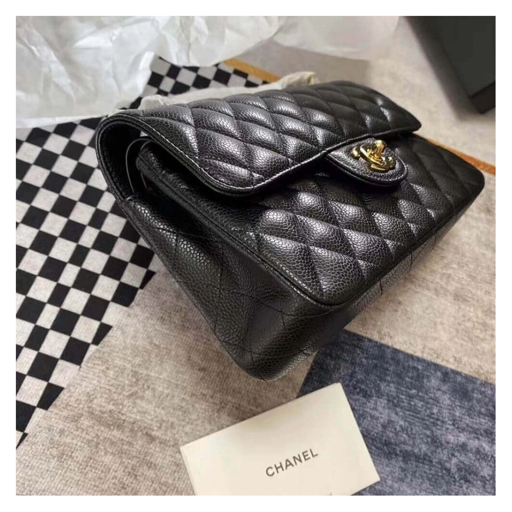 CHANEL Classic Flap Handbag GRAINED CALFSKIN GOLD METAL,CHANEL,BAGS