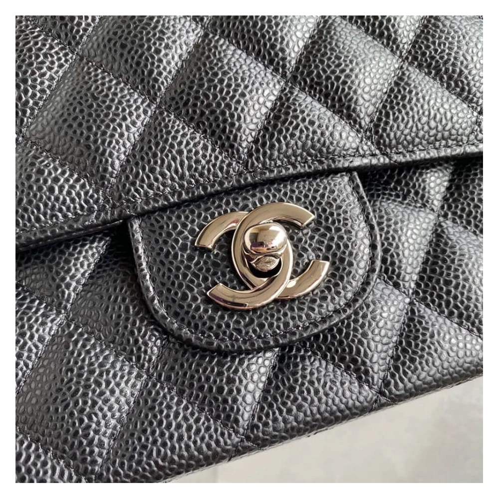 CHANEL CLASSIC HANDBAG Grained Calfskin Silver Metal,CHANEL,BAGS