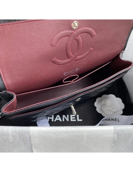 CHANEL CLASSIC HANDBAG Grained Calfskin Silver Metal,CHANEL,BAGS