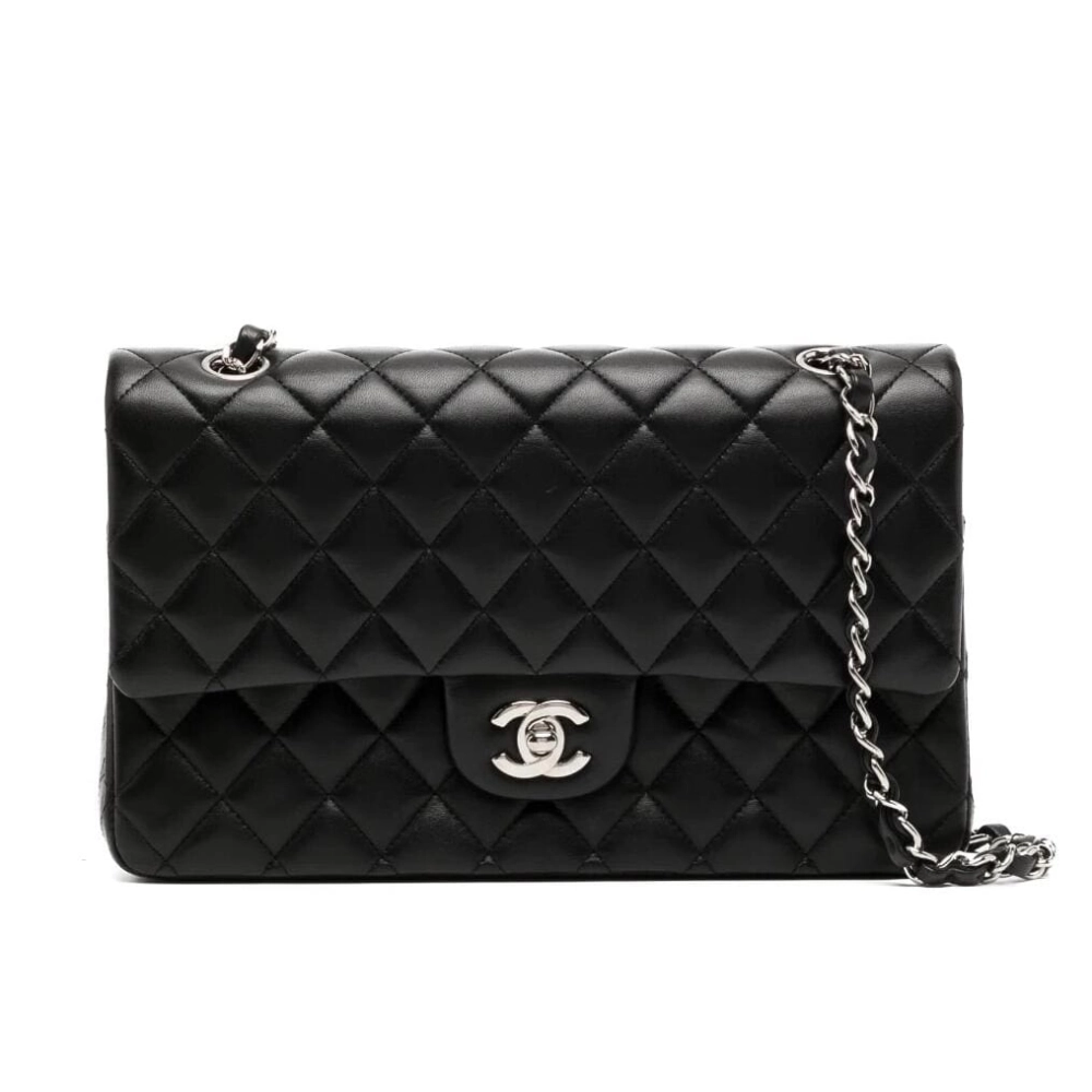 CHANEL CLASSIC HANDBAG Lambskin Silver Metal,CHANEL,BAGS