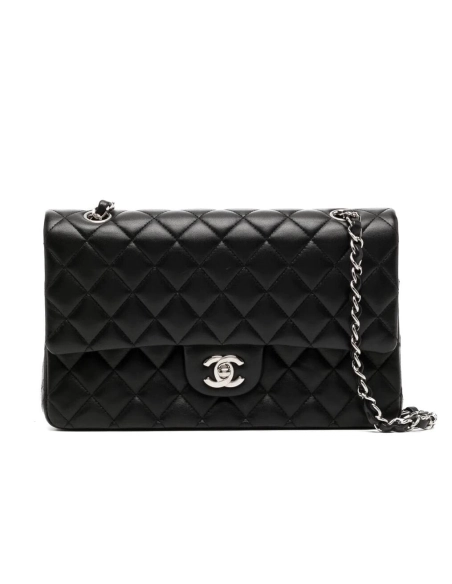 CHANEL CLASSIC HANDBAG Lambskin Silver Metal,CHANEL,BAGS