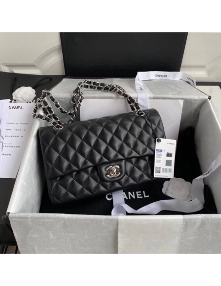 CHANEL CLASSIC HANDBAG Lambskin Silver Metal,CHANEL,BAGS