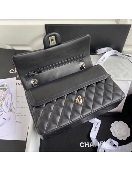 CHANEL CLASSIC HANDBAG Lambskin Silver Metal,CHANEL,BAGS