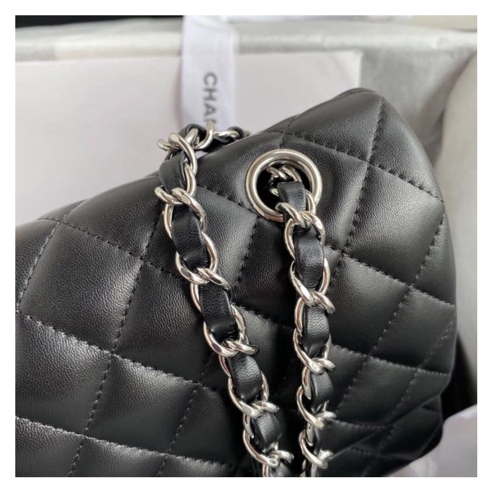 CHANEL CLASSIC HANDBAG Lambskin Silver Metal,CHANEL,BAGS