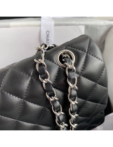CHANEL CLASSIC HANDBAG Lambskin Silver Metal,CHANEL,BAGS