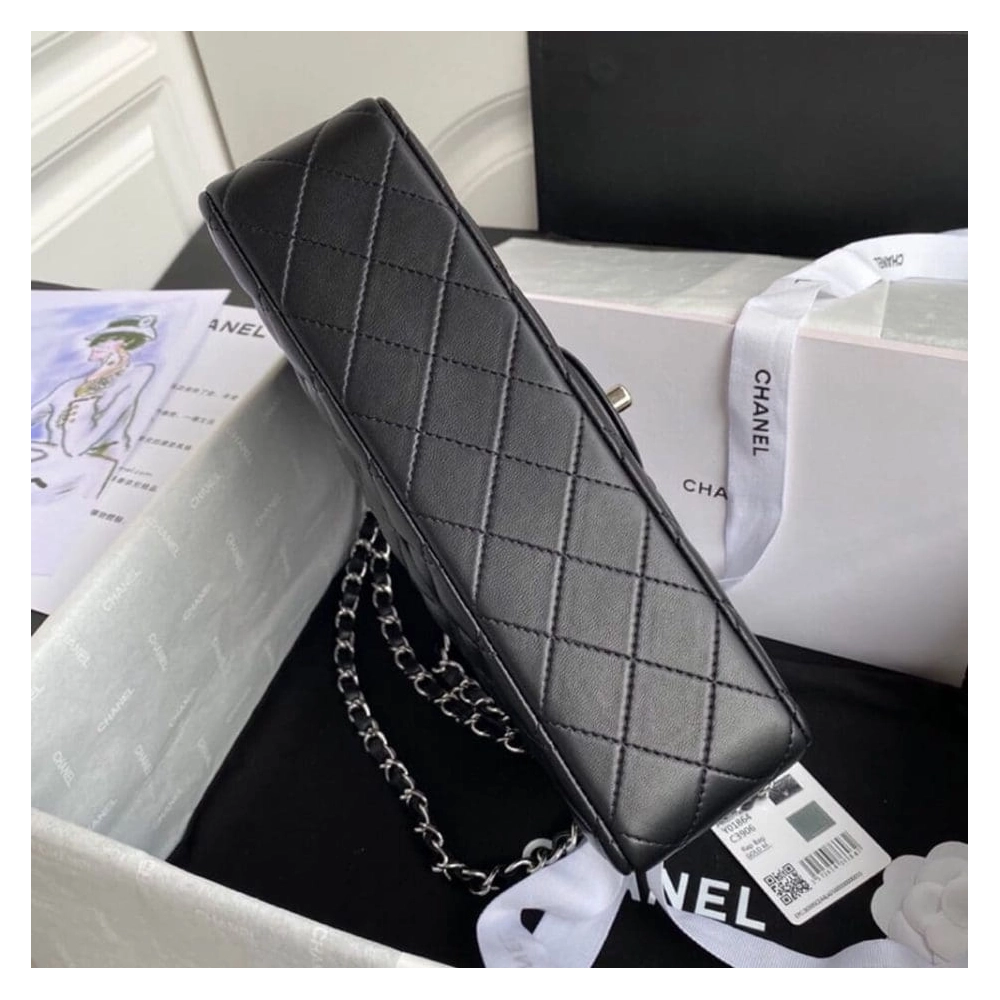 CHANEL CLASSIC HANDBAG Lambskin Silver Metal,CHANEL,BAGS