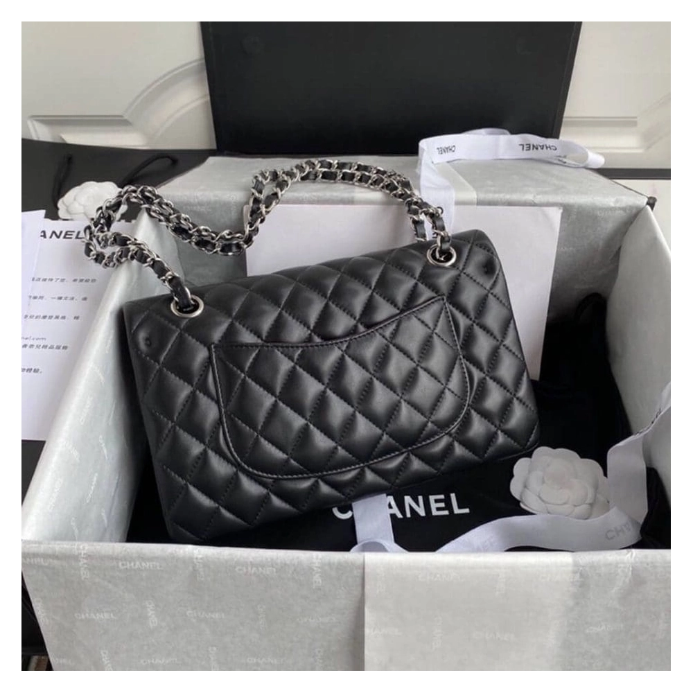 CHANEL CLASSIC HANDBAG Lambskin Silver Metal,CHANEL,BAGS