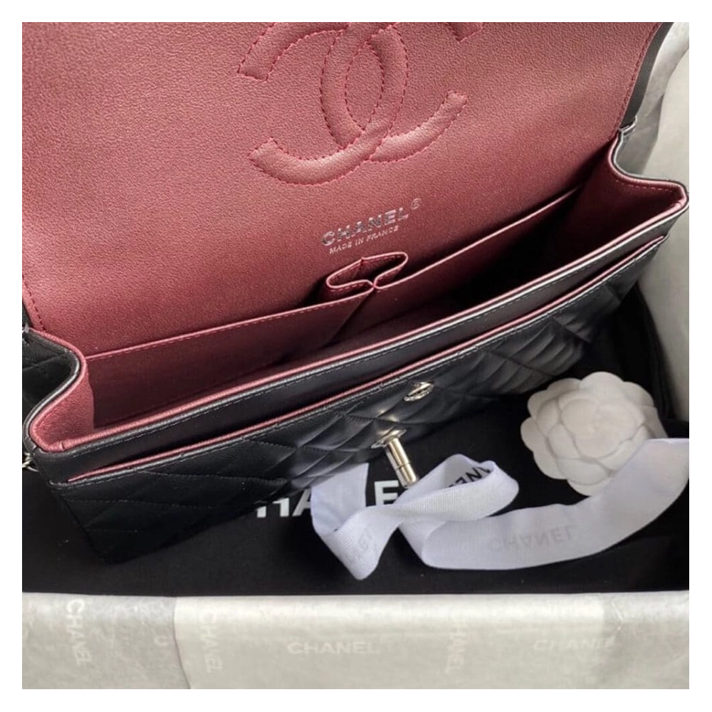 CHANEL CLASSIC HANDBAG Lambskin Silver Metal,CHANEL,BAGS