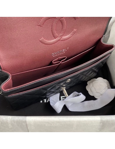 CHANEL CLASSIC HANDBAG Lambskin Silver Metal,CHANEL,BAGS