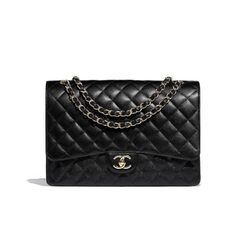CHANEL Classic Maxi Handbag GRAINED CALFSKIN GOLD METAL,CHANEL,BAGS