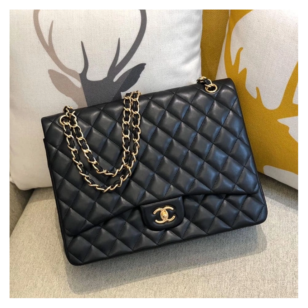 CHANEL Classic Maxi Handbag LAMBSKIN GOLD METAL,CHANEL,BAGS