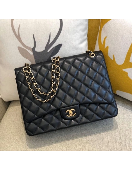 CHANEL Classic Maxi Handbag LAMBSKIN GOLD METAL,CHANEL,BAGS