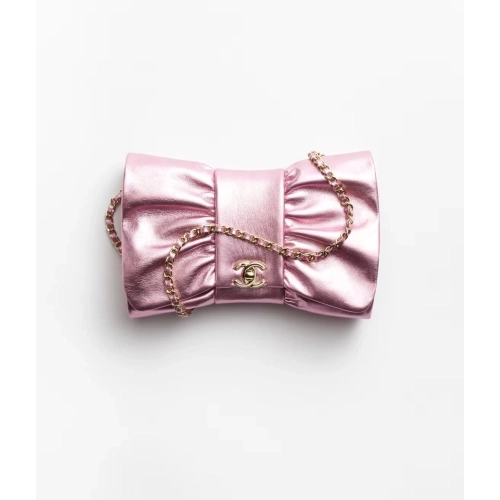 CHANEL Clutch Metallic Lambskin Gold Tone Metal Pink,CHANEL,BAGS