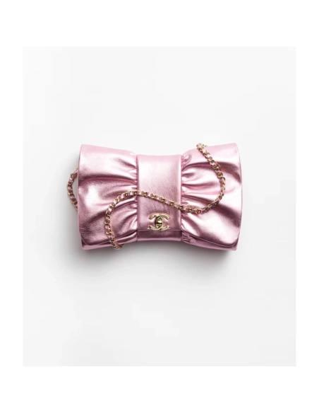 CHANEL Clutch Metallic Lambskin Gold Tone Metal Pink,CHANEL,BAGS