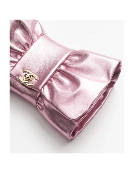 CHANEL Clutch Metallic Lambskin Gold Tone Metal Pink,CHANEL,BAGS