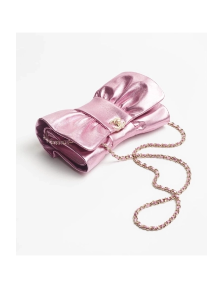 CHANEL Clutch Metallic Lambskin Gold Tone Metal Pink,CHANEL,BAGS
