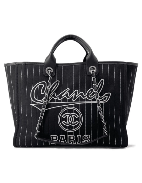 CHANEL Deauville 2wayTote Bag Black A66941 Cotton Leather,CHANEL,BAGS