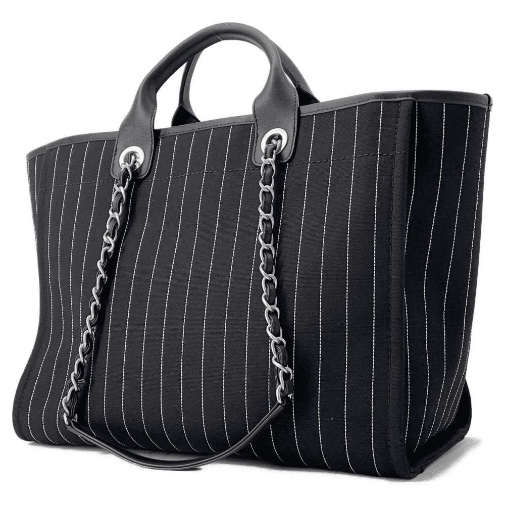 CHANEL Deauville 2wayTote Bag Black A66941 Cotton Leather,CHANEL,BAGS
