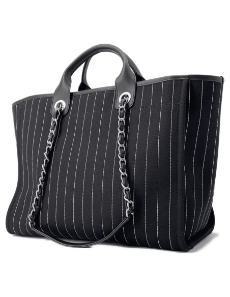 CHANEL Deauville 2wayTote Bag Black A66941 Cotton Leather,CHANEL,BAGS