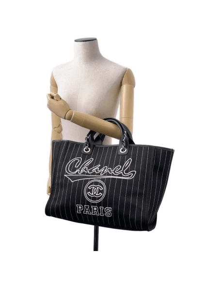 CHANEL Deauville 2wayTote Bag Black A66941 Cotton Leather,CHANEL,BAGS