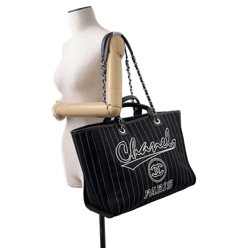 CHANEL Deauville 2wayTote Bag Black A66941 Cotton Leather,CHANEL,BAGS