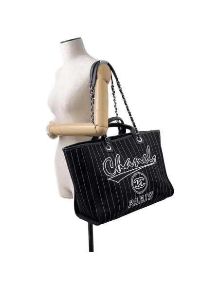 CHANEL Deauville 2wayTote Bag Black A66941 Cotton Leather,CHANEL,BAGS