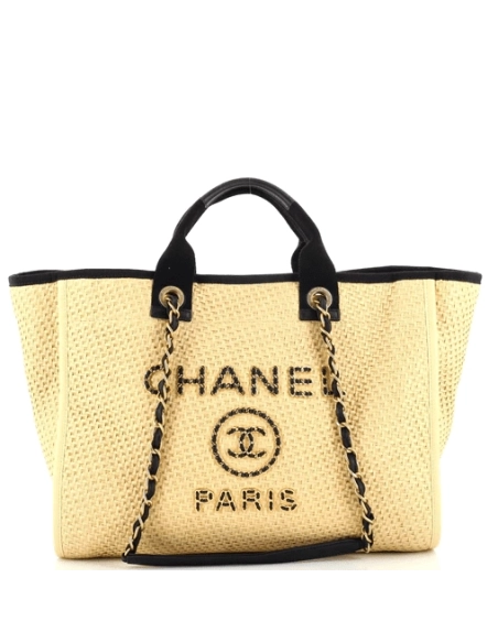 Chanel Deauville Tote Straw With Chain Detail Medium,CHANEL,BAGS