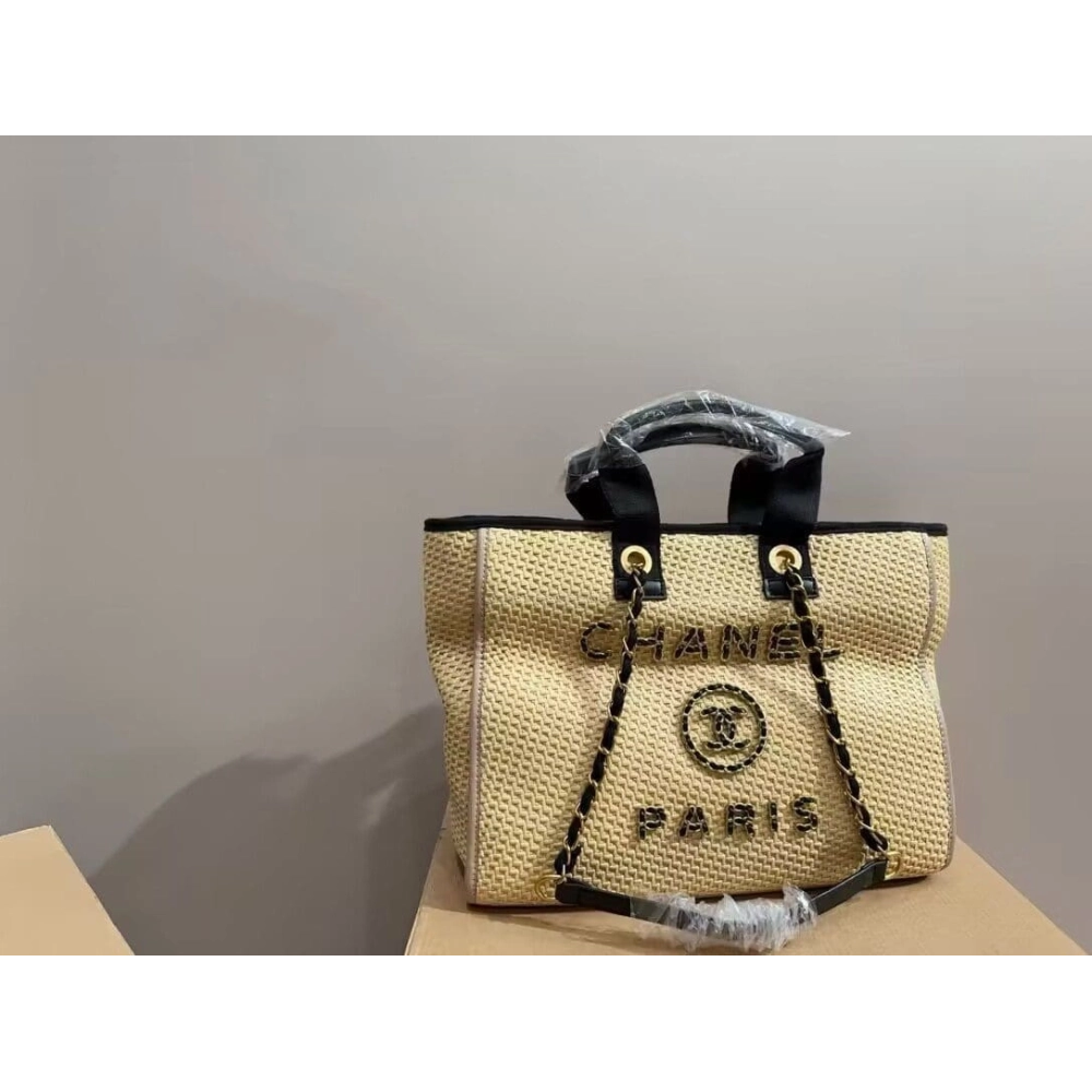 Chanel Deauville Tote Straw With Chain Detail Medium,CHANEL,BAGS