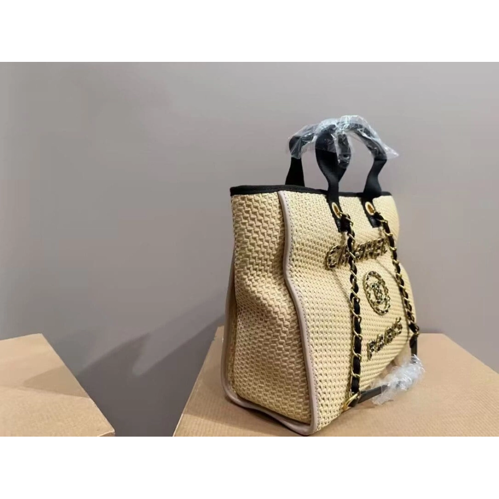 Chanel Deauville Tote Straw With Chain Detail Medium,CHANEL,BAGS