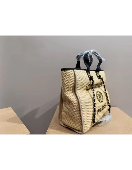 Chanel Deauville Tote Straw With Chain Detail Medium,CHANEL,BAGS