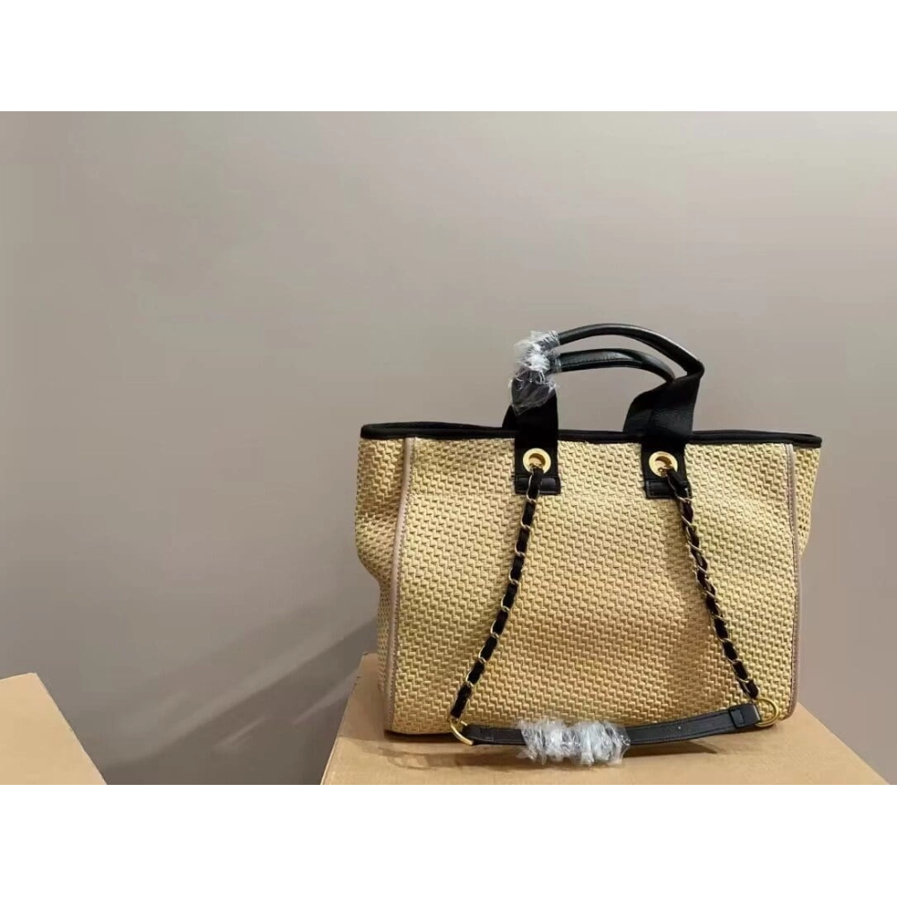 Chanel Deauville Tote Straw With Chain Detail Medium,CHANEL,BAGS
