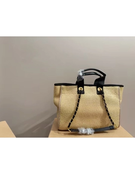 Chanel Deauville Tote Straw With Chain Detail Medium,CHANEL,BAGS