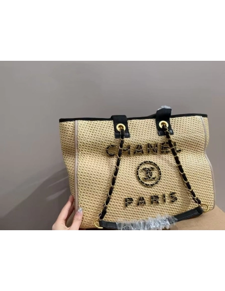 Chanel Deauville Tote Straw With Chain Detail Medium,CHANEL,BAGS