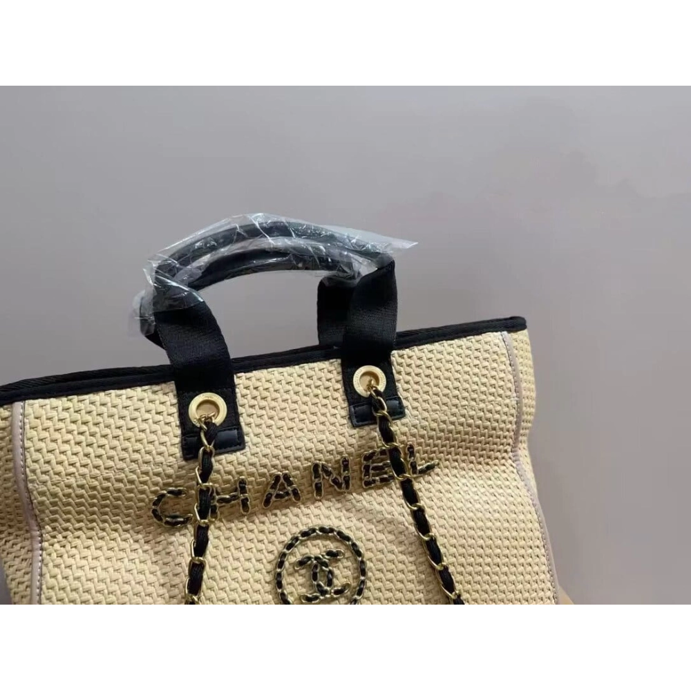 Chanel Deauville Tote Straw With Chain Detail Medium,CHANEL,BAGS