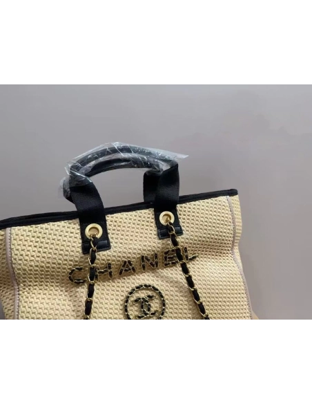 Chanel Deauville Tote Straw With Chain Detail Medium,CHANEL,BAGS