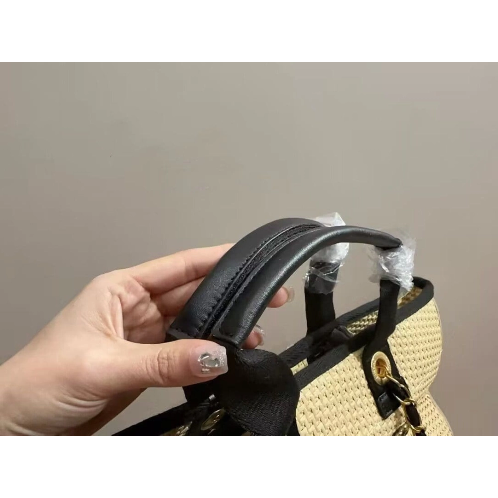 Chanel Deauville Tote Straw With Chain Detail Medium,CHANEL,BAGS