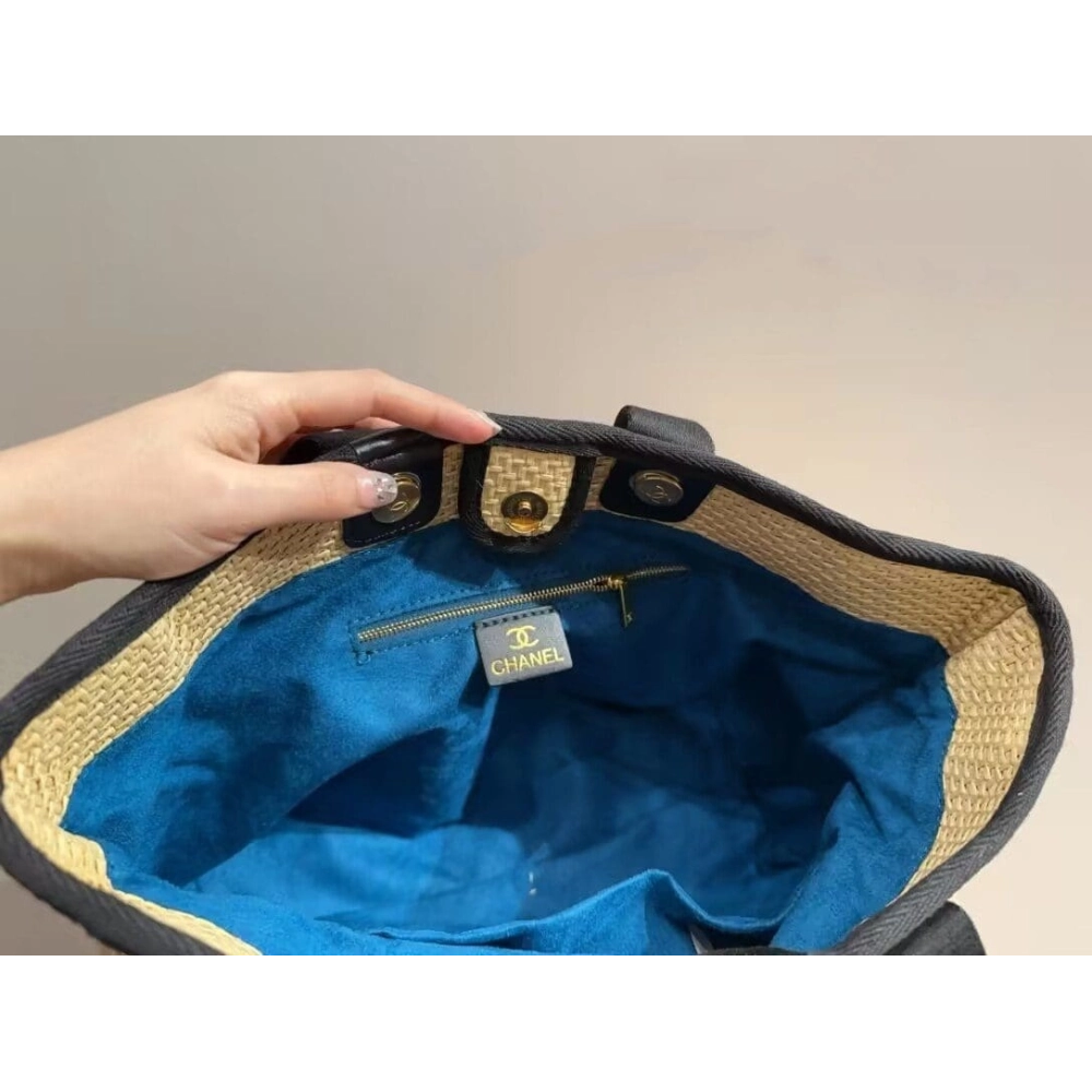 Chanel Deauville Tote Straw With Chain Detail Medium,CHANEL,BAGS