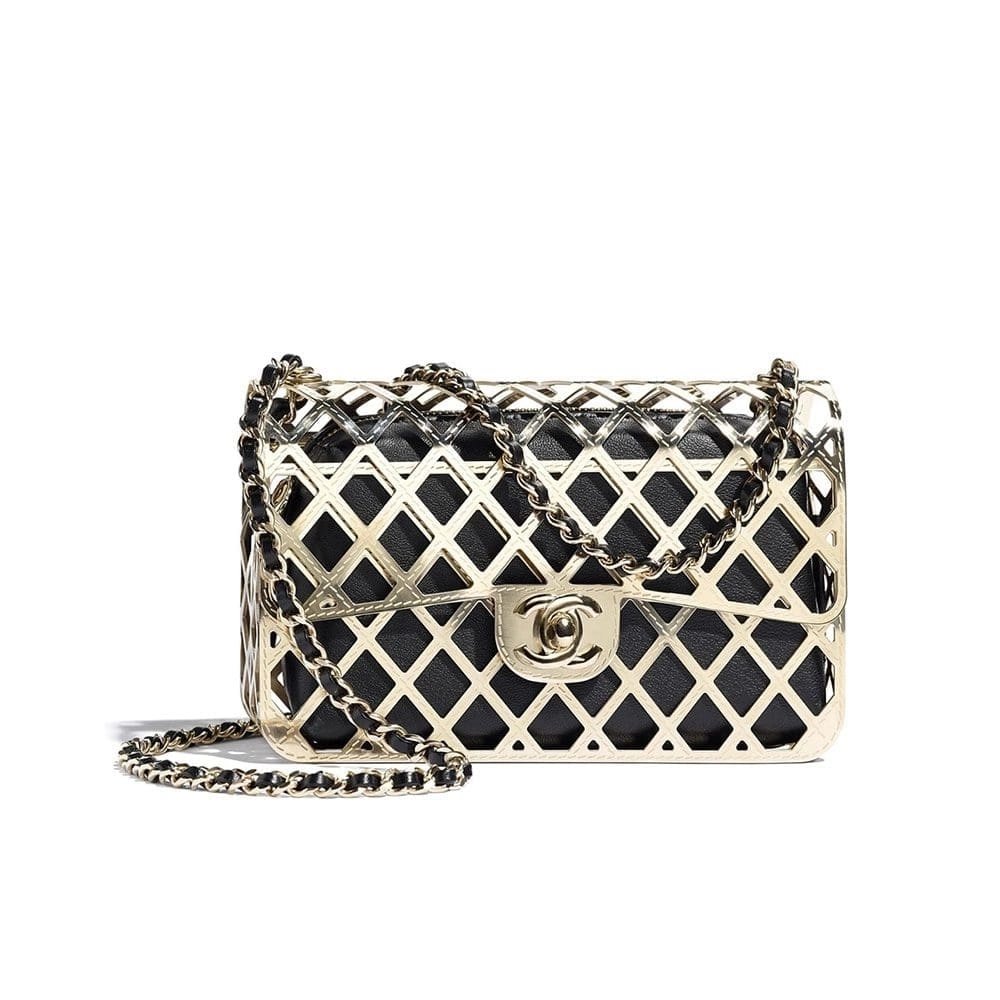 Chanel Gold Metal Creates A Hollow Diamond Pattern CF Evening Bag,CHANEL,BAGS